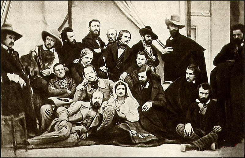 Н.В. Гоголь в группе русских художников, дагерротип 1845. Н.В. Гоголь в центре с тростью
